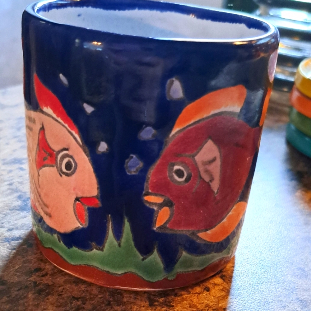 Mexican Handpainted Mug With Beautiful Colors Fish In The Sea Mug signed